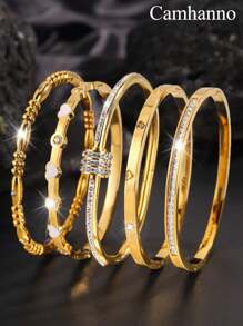 Camhanno 1PC Light Luxury And Stylish Stainless Steel Gold Bracelet With Elegant Temperament, Classic Style, Timeless, Suitable For Women's Daily Wear, Holiday Gift