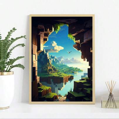 1 件/套 复古抽象“立方体世界”帆布海报印刷品，抽象理想主义帆布墙画，适用于客厅、卧室或办公室装饰，不含画框