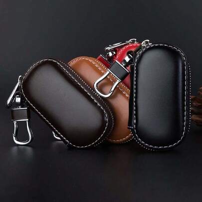 Custodia in pelle liscia e semplice per chiavi d'auto, portachiavi in pelle bovina per uomo, portachiavi con logo auto, portafoglio mini, portafoglio, portafoglio