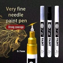 Caneta Marcadora de Tinta Tipo Agulha com Ponta de 0,7mm, Marcador Permanente, 4 Cores (Dourado, Prata, Preto, Branco) Para Retoque de Modelos em Metal, Brinquedos, Madeira, Pedras, Pintura de Pneus, Cartões de Saudação, DIY, Volta às Aulas - Multicolorido - Visão 2