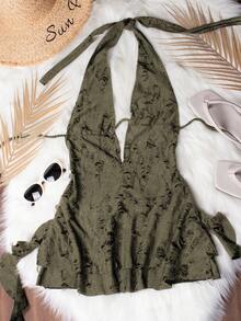 时尚性感深V领露背破洞迷你连衣裙