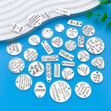 Mix 33pcs Alloy Antique Silvery Circular Letter Plates And A Series Of Charming Pendants Accessories, Suitable For DIY Necklace, Earring, Keychain Jewelry Making Fashion Accessories.