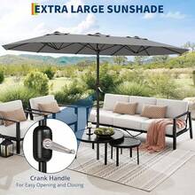 mteryoing 13FT Outdoor Umbrellas For Patio, Double-Sided Rectangular Patio Umbrella Market Umbrella With Base Waterproof And Windproof Fade Resistant Canopy For Deck Pool Garden Backyard - Grey - View 3