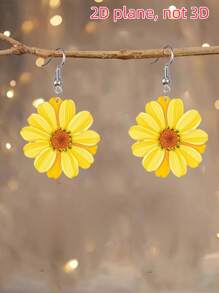 1 paire Boucles d'oreilles pendantes élégantes en acrylique motif tournesol pour femme, délicates boucles d'oreilles pendantes florales, légères et à la mode, double face, couleurs vives, style bohème, cadeau raffiné pour femme, festivals, été