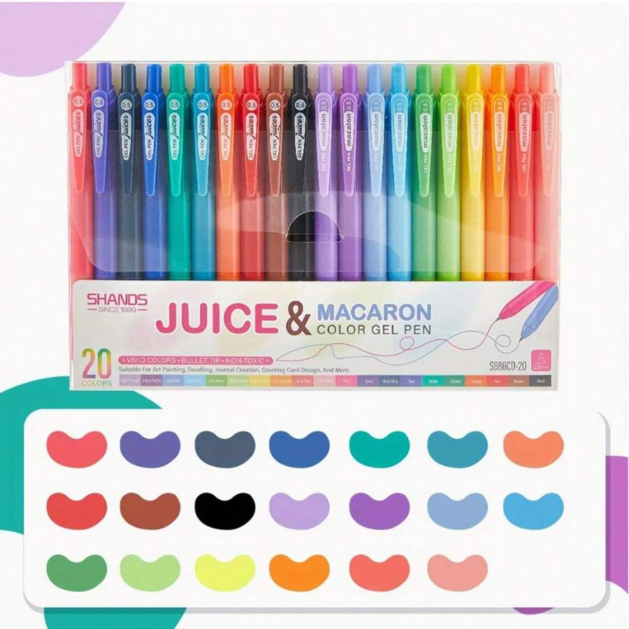 20/40 支鲜艳彩色中性笔 - 快干防晕染，可伸缩细 0.5 毫米笔尖，书写流畅，非常适合日记和笔记记录，多色办公用品 | 细头笔 | 舒适握感，书写笔，学校用品，海报着色，送给学生的精美礼物，完美的返校礼物 - 彩色 - 查看 1