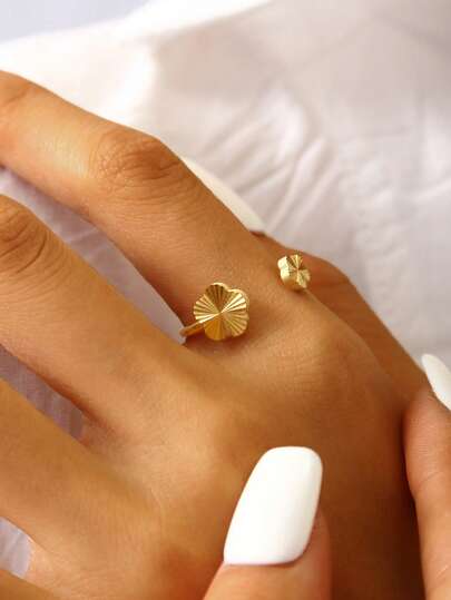 TONSI 1 st elegant lyxig vintage chic minimalistisk sofistikerad 18K guldpläterad rostfri stålring med blommigt mönster, lämplig för högtider, resor, arbete, vardag, fest, present till vänner och älskare