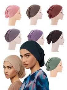 1pc Hijab Stretch Bonnet Turban Headscarftretch Plain Bamboo Jersey Inner Hat.For Muslim Women Hair Care Chemo Cap, Fashion Head Wrap