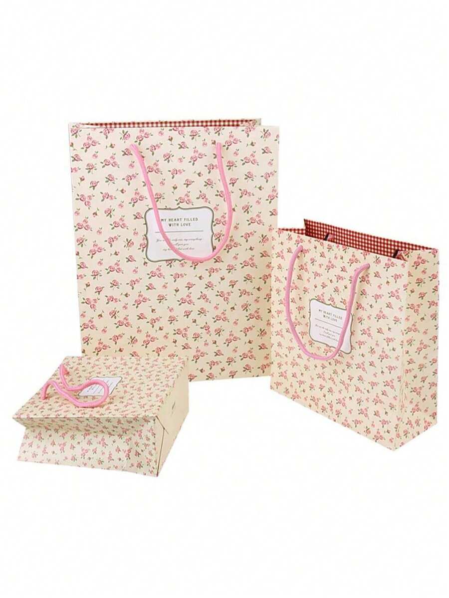 Fresh Rose & Small Flower Decor Paper Bag, Gift Packaging Bag For Party Or Presents - Multicolor - View 1
