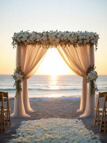 1 件，优雅的香槟色婚礼拱门薄纱面料，1 包 75 厘米/160 厘米 X 600 厘米/800 厘米，窗帘薄纱背景窗帘婚礼派对天花板装饰，非常适合婚礼装饰、周年纪念、仪式招待会。