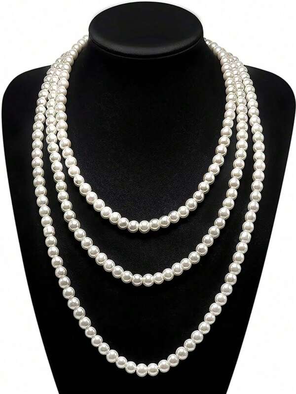 1 Pc 72-Inch Elegant Pearl Multi-Layer Necklace Without Additional Decoration Is Suitable For Women's Daily Wear And Various Occasions
