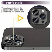 BOLLYMORE 6片装黑色金属环摄像头镜头保护膜，兼容 17 Pro Max / 17 Pro / 17 Air / 17 / 16 Pro Max / 16 Pro / 15 Pro Max / 15 Pro / 14 Pro / 13 Pro / 12 Pro / 11 Pro Max：9H硬度钢化玻璃 - 兼容手机壳，防指纹涂层，奢华美观，提升夜间拍摄效果（无气泡，兼容闪光灯，高清晰度） - 6pcs - 查看 5