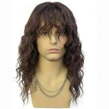 Men's White Curly Wig With Bangs – Natural Water Wave Synthetic Hair For Daily Wear & Cosplay – Adjustable Fit (Halloween, Costume, Roleplay) - Mocha Brown - View 4