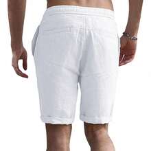Men's Breathable Linen Beach Shorts, Summer Loose Men's Trousers - 白色 - 查看 6