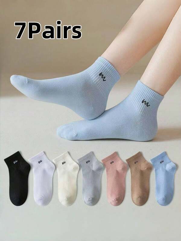 5/7 Paar Damen Süßigkeiten farbige personalisierte Buchstaben Sneaker und Knöchel Socken, modisch vielseitig für den täglichen Gebrauch geeignet