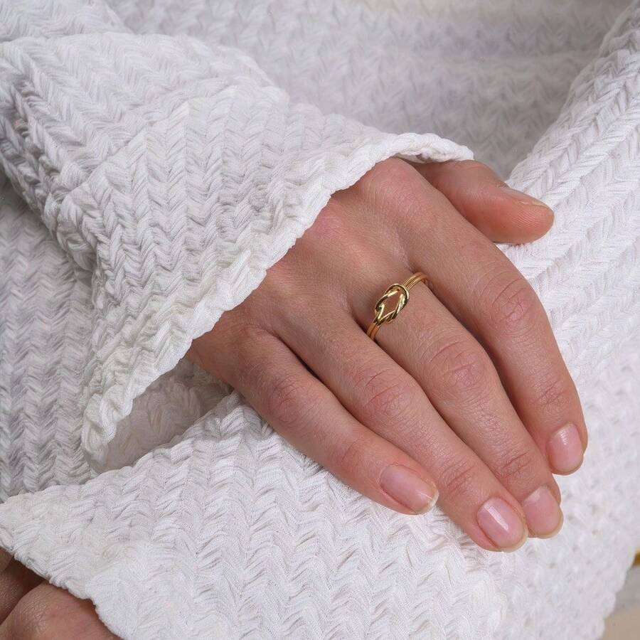 Adjustable Double Knot Ring With 18k Gold Plating - Yellow Gold - View 1