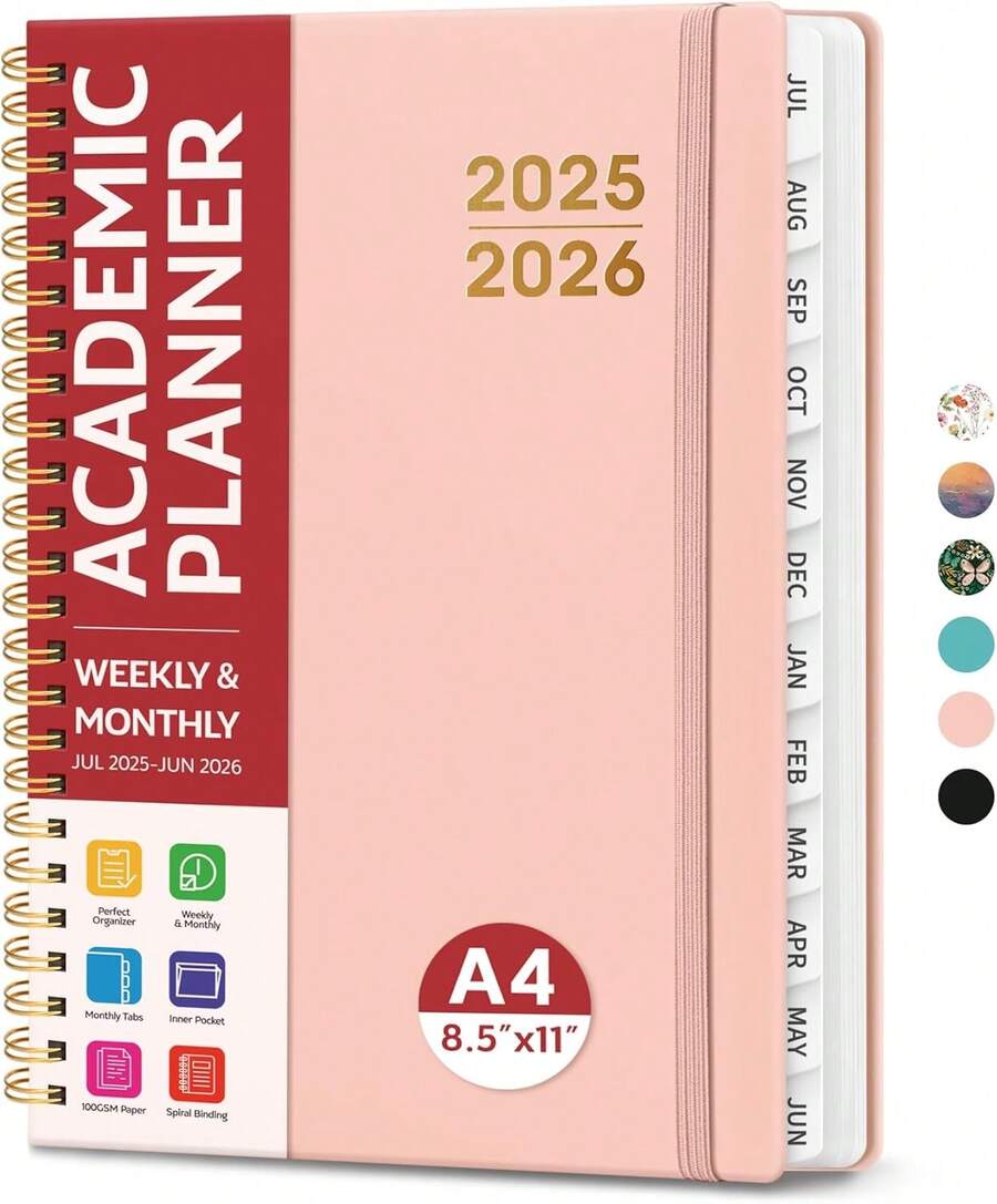 Academic Planner 2025-2026 For Women &Amp; Men, Monthly And Weekly Calendar Planner, Jul 2025 - Jun 2026, A5 (6.3" X 8.5"), Teacher Student Planning Book With Tabs, Ideal For Office School Supplies - Aquamarine - A-Pink - 查看 1