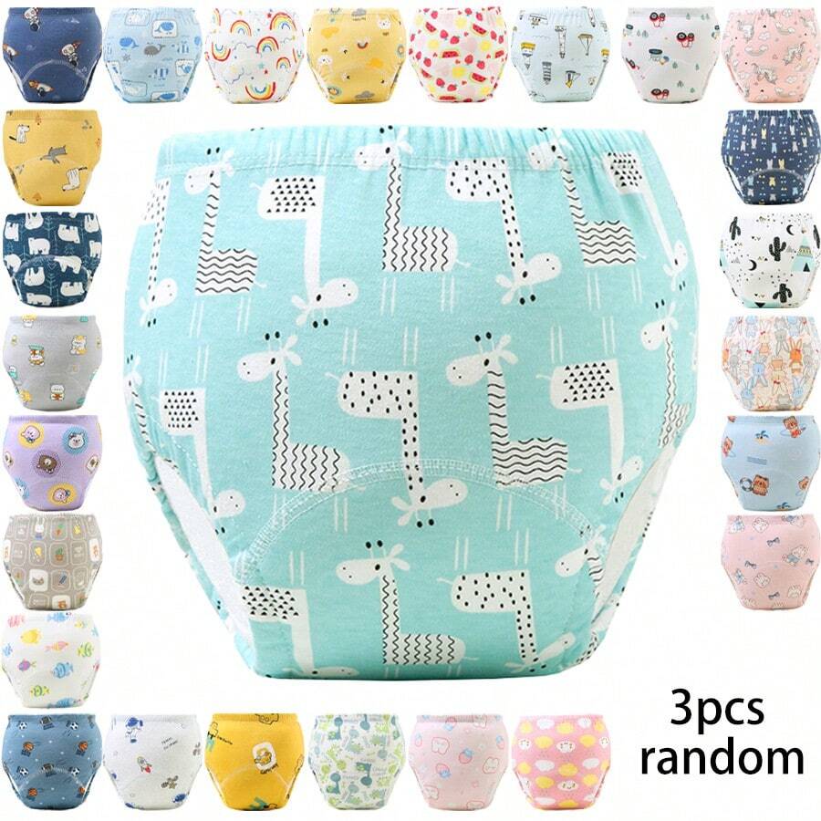 3pcs/Pack Baby Training Pants, Washable Diaper Covers, Baby Potty Training Cloth Diapers, Breathable Diaper Covers (Random Pattern) - Multicolor - View 1