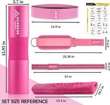 Premium Barbell Pad Set For Hip Thrusts - Squat Pad For Barbell Lunges, Bench Press, With 2 Gym Ankle Straps, Hip Resistance Bands – Gym Accessories For Women With Carry Bag, Towel - Hot Pink - View 2