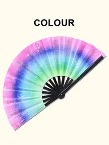 紫外线折叠手扇，按压式手扇，适合作为礼物，也适用于音乐节、嘉年华、彩虹服装、迪斯科派对、霓虹派对、荧光派对装饰 - 彩色 - 查看 8
