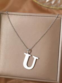 Aomogo 1 pieza Collar de acero inoxidable simple y de moda con 26 letras que no se decoloran, regalo perfecto para hombres en cumpleaños y días festivos - collar - Ver 15