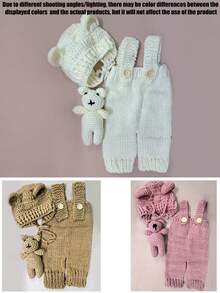 Newborn Photography Clothing Hand-Knitted Suspender Jumpsuit Costumes And Bear Ear Hat Teddy Bear Dolls Decor Outfits - 彩色 - 查看 9