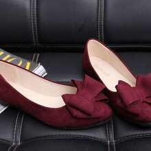 Zapatos individuales mujeres con puntas de primavera y otoño, lazos, suelas planas, zapatos de frijol, boca poco profunda y zapatos gruesos para perezosos - Burdeos - Ver 3