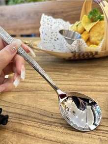 1/4/8pcs Elegant Stainless Steel Hammered Round Head Spoons - Perfect For Soup, Rice And Desserts - Durable Kitchen And Dining Tableware, Soup Spoons - Silver - View 7