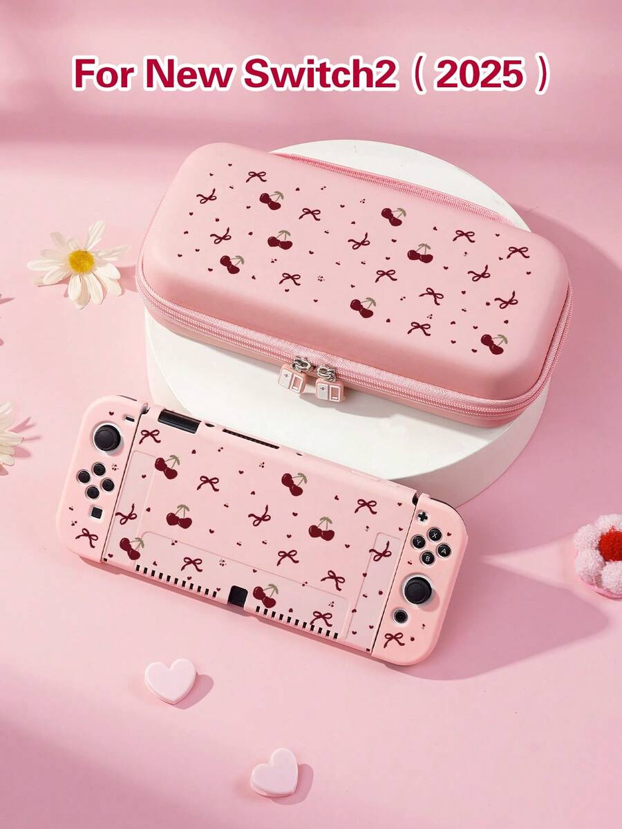 1 Piece Cherry Bow Pattern Protective Cover, Compatible With Switch 2025, Switch NS/Switch OLED/Lite, Compatible With Switch Game Console Accessories Protective Case/Protective Cover, Storage Bag, Protect Your Game Console, A Romantic Gift Compatible With Switch Players - Multicolor - View 1