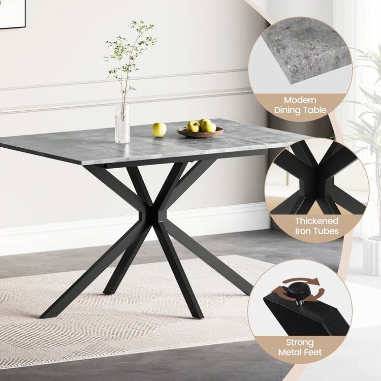 Luxstein Extendable Dining Table And Chairs Set Of 4, Concrete Effect Rectangular Table With Upholstered Linen Chairs For Dining Room,Kitchen - Mesa de comedor efecto hormigón + 6 sillas negras de PU - Añade 6