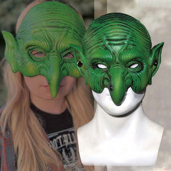1pc Horror Green Witch Scary Joke Face Mask, Green Witch Half Face Mask For Party, Stage Performance, Role Play, Polyurethane Material Soft & Bendable, Durable