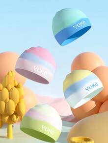 1pc Gradient Candy-Colored Silicone Swim Cap, Waterproof Swimming Cap With Ear Protection For Boys And Girls, Fits Large Head - Multicolor - View 1