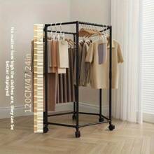 Hexagonal Rotatable Clothing Rack With Wheels, Heavy Duty Rolling Clothing Racks, Sturdy Metal Floor Standing Coat Hanger With Multiple Bars For Bedroom, Dormitory & Balcony, Floor Standing Rotatable Clothing Rack ,Portable Wardrobe Rack Hanging Clothes,Freestanding Garment Rack,Retail Clothes Display Stand, Laundry Room Organizer, Home Decor, Room Decor, Wardrobe & Closet Organizers