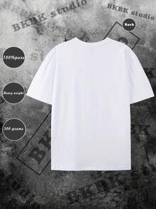 Men's Limited Edition Skull Print T-Shirt - 100% Cotton, Soft & Comfortable Casual Summer Tee, Perfect Gift For Halloween Or Casual Attire, Machine Washable, Round Neck, Geometric Pattern, Micro-Elastic Fabric - 白色 - 查看 2