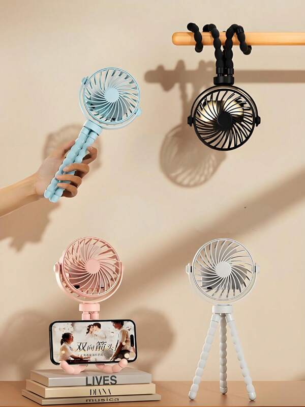 1 wiederaufladbarer Oktopus-Ventilator, wiederaufladbarer Ventilator mit Nachtlicht, kann gehalten/aufgehängt/gewickelt/aufgestellt werden, geeignet für Zuhause/Pendeln/Outdoor/Radfahren/Erwachsene/Kinder/Babys, ABS+PP Material, leicht und schön, tragbar und praktisch, Multi-Funktions-Stativ kann nach Belieben verdreht werden, mit Nachtlicht ausgestattet, Langdrücken zum Einschalten, Akkukapazität: ca. 500 mAh, Ladezeit: ca. 3 Stunden, Betriebszeit: ca. 150 Minuten, Leistung: 2,5 W, inklusive Gerät und USB-Kabel
