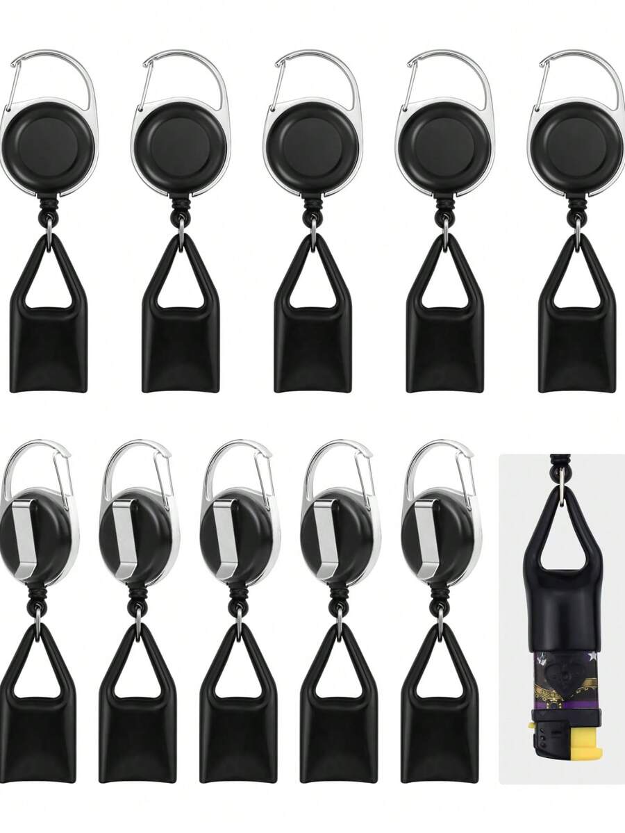 10 Piece Retractable Lighter Clip Holder Keychain With Clip, Classic Lighter Cover For Convenience (Black)