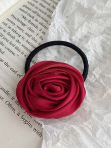 5/1 szt. satynowych, ręcznie robionych gumek do włosów z motywem róży, elegancka gumka do włosów, odpowiednia do codziennego noszenia w stylu boho, strój sportowy na siłownię