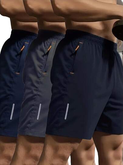 3条装男士休闲宽松薄款速干短裤，大码时尚运动短裤