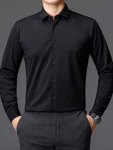 Men's Solid Color Lapel Collar Dress Shirts, Casual Long Sleeve Button Down Shirt For Formal Occasions - 查看 6
