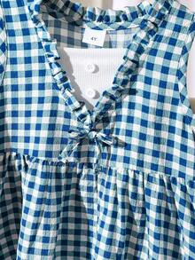 女童休闲格子无袖上衣和短裤两件套，幼儿 - 藍色 - 查看 4