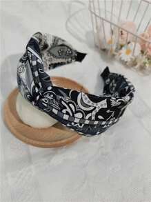 1 pieza Diadema ancha con lazo y estampado de flores, accesorio para el cabello de tela para uso diario, diadema para mujeres, accesorios para el cabello