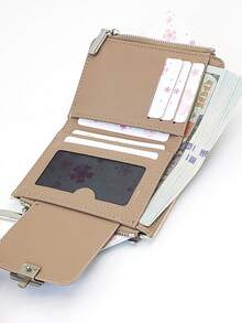 Women's Short Wallet, Straw Braided, Soft Textured PU Leather, Fashionable Snap Closure Bifold Wallet, Large Capacity Multi-Function Card Holder, Lightweight Minimalist Clutch Bag, Suitable As Holiday Gift - Apricot - View 4