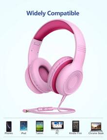 Kids Headphones With Microphone, Foldable 85/94dB Safe Volume Stereo Adjustable Over Ear Headphones For Kids, Girls, Boys, Children, Share Function Wired Kids Headphones For School Tablet