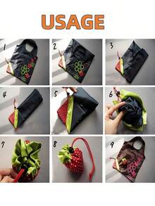 1-10 peças bolsa de armazenamento morango dobrável sacolas de compras reutilizáveis dobráveis nylon mercearia grande bolsa cores aleatórias