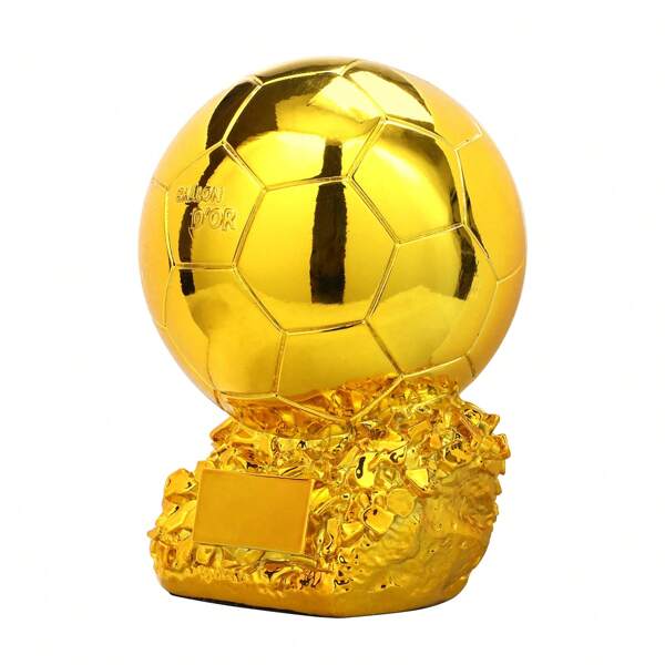 Goldfarbener Fußball Pokal Bürodeko mit Galvanotechnik, Fußballpokal Harz Geschenk und Geburtstagsgeschenk Artikel