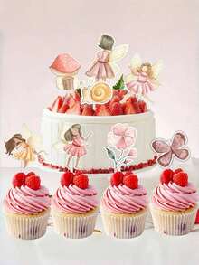 40 件花蘑菇纸杯蛋糕装饰、蝴蝶仙子纸杯蛋糕装饰、天使仙子纸杯蛋糕装饰，适用于生日快乐派对 DIY 蛋糕装饰、仙女主题派对用品 - 查看 8