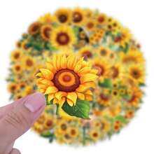 62Pcs Sunflower Stickers Pack, Aesthetic Stickers For Suitcase, Journal, Scrapbook, Water Bottle, Laptop, Computer, Skateboard, Notebook,PET Transparent Sticker - Yellow - View 7