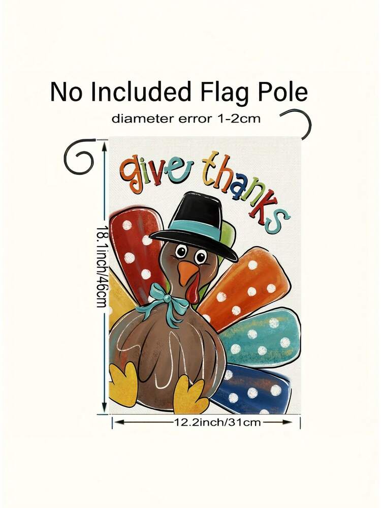 1 件感恩节火鸡花园旗帜 - 双面粗麻布防水户外装饰，带有“感恩”设计，12x18 英寸，非常适合秋季农舍庭院和季节性节日装饰，适用于门廊、庭院、后院装饰，不包括旗杆、房间旗帜、横幅、秋季装饰、庭院旗帜、花园旗帜、房间装饰 - 彩色 - 查看 3