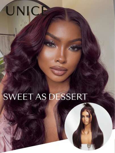 UNice Wigs Black Cherry Layered Straight Wig 7x5 Bye Bye Knots Lace Closure Pre Cut Pre Bleached Pre Plucked Lace Front Wig Glueless Wear Go Wigs For Women Unice Hair
