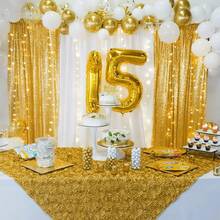 Gold Sequin Backdrop Curtains 2 Panels 2x8FT Glitter Gold Photo Backdrop Party Wedding Baby Shower Curtain Sparkle Photography Background - Gold - View 5