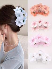 发夹 1 件装 女士夏季波西米亚风格花朵发夹，白色、蓝色、粉色、米色，简约优雅，适合日常、度假装扮发饰优雅爪夹，学校用品，大学 - 彩色 - 查看 5